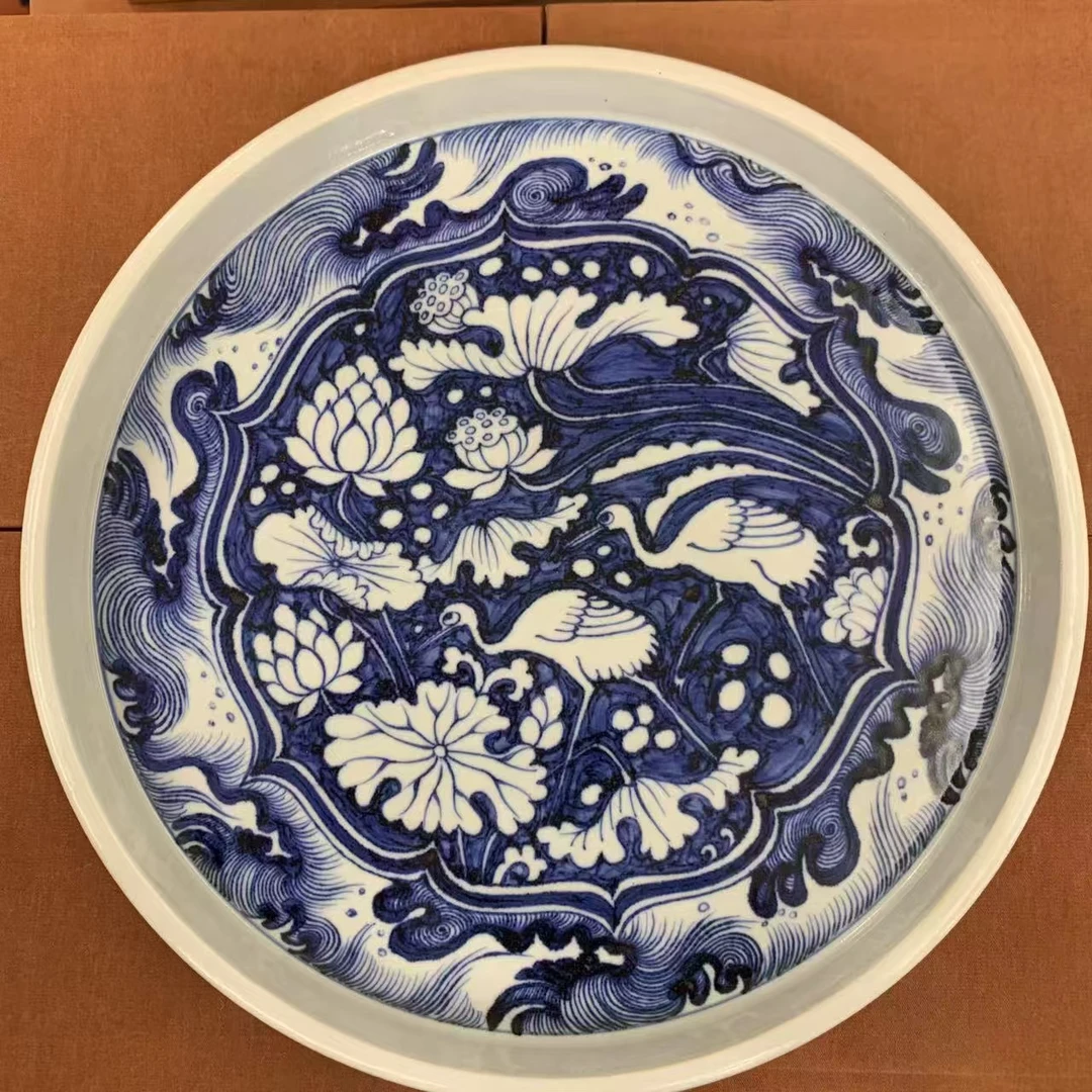 溪上青云25cm海水青花一鹭莲科壶承
