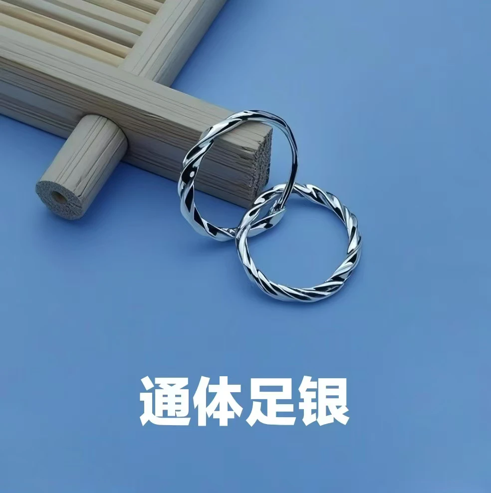 足银耳饰 足银麻花耳圈养耳洞大耳圈饰品简约纯银耳圈正品ins耳环