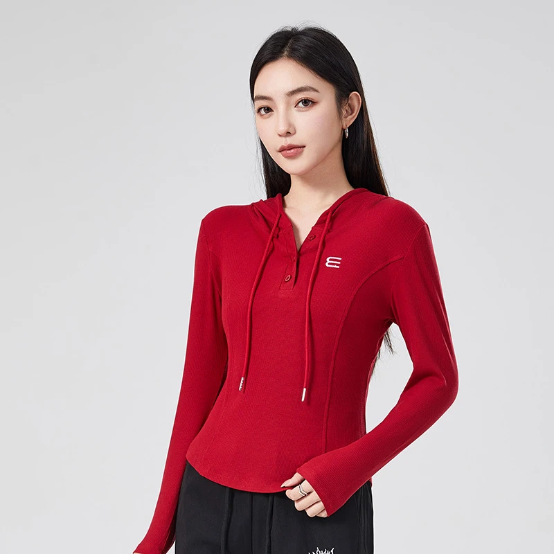 秋季新款连帽长袖显瘦T恤休闲百搭运动跑步上衣弹力广场舞服帽衫