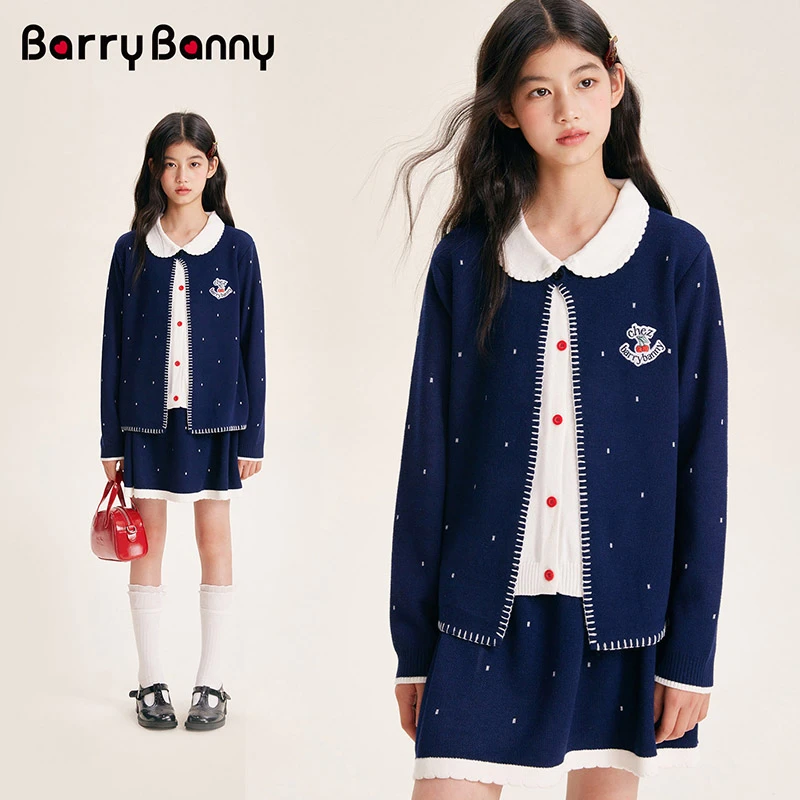 Barry Banny女童套装秋季新款大童女孩衣服洋气时髦假两件套童装