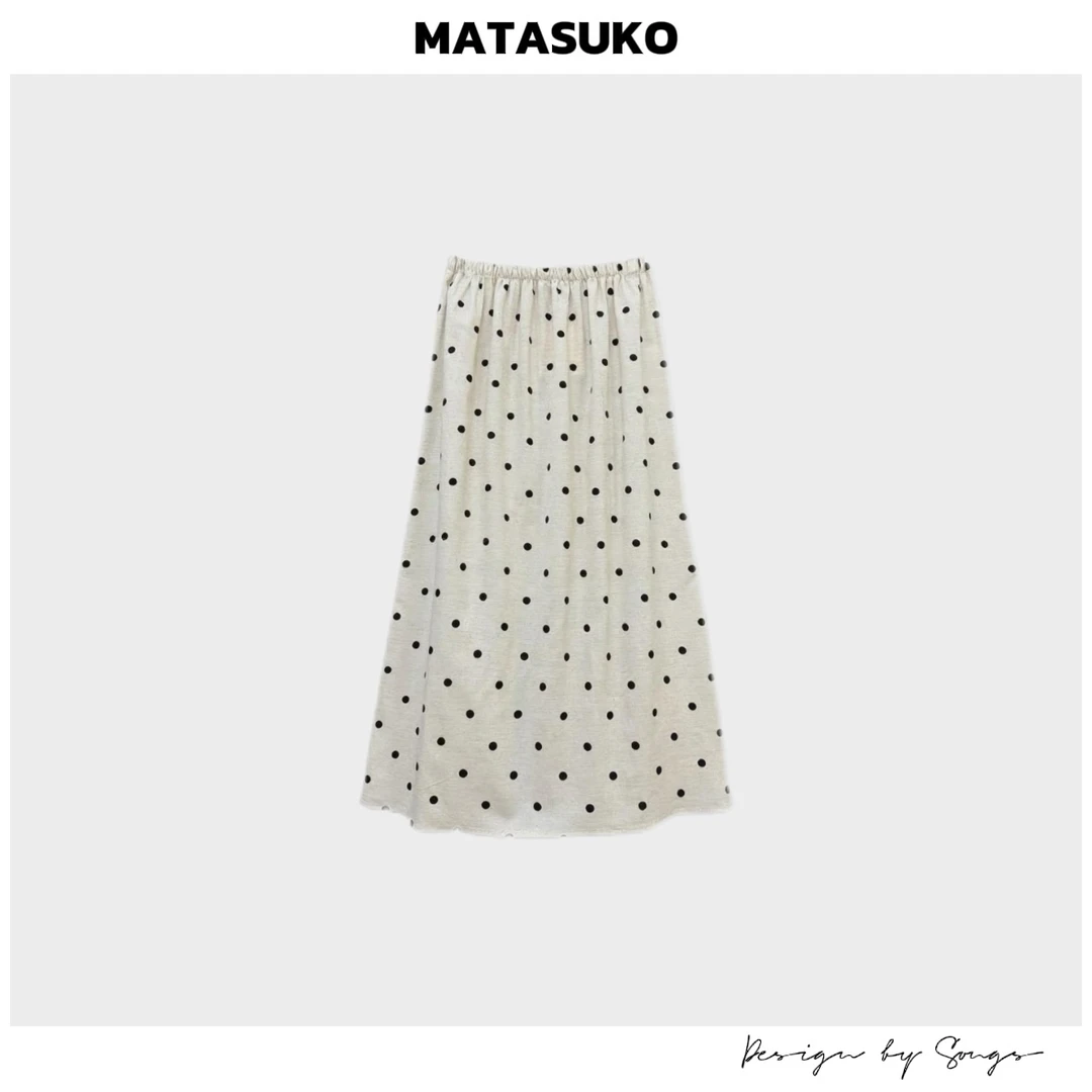 MATASUKO 波点系列 亚麻棉面料 直筒半身裙