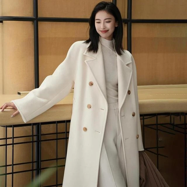 2024新款高级感白色双面羊绒大衣女高端时尚显气质中长款呢子外套