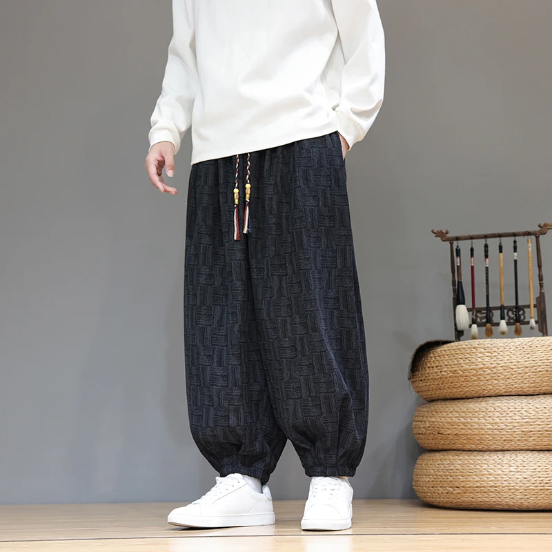 新国风阔腿束脚裤男士秋冬季大码休闲裤新款潮流百搭宽松灯笼裤潮
