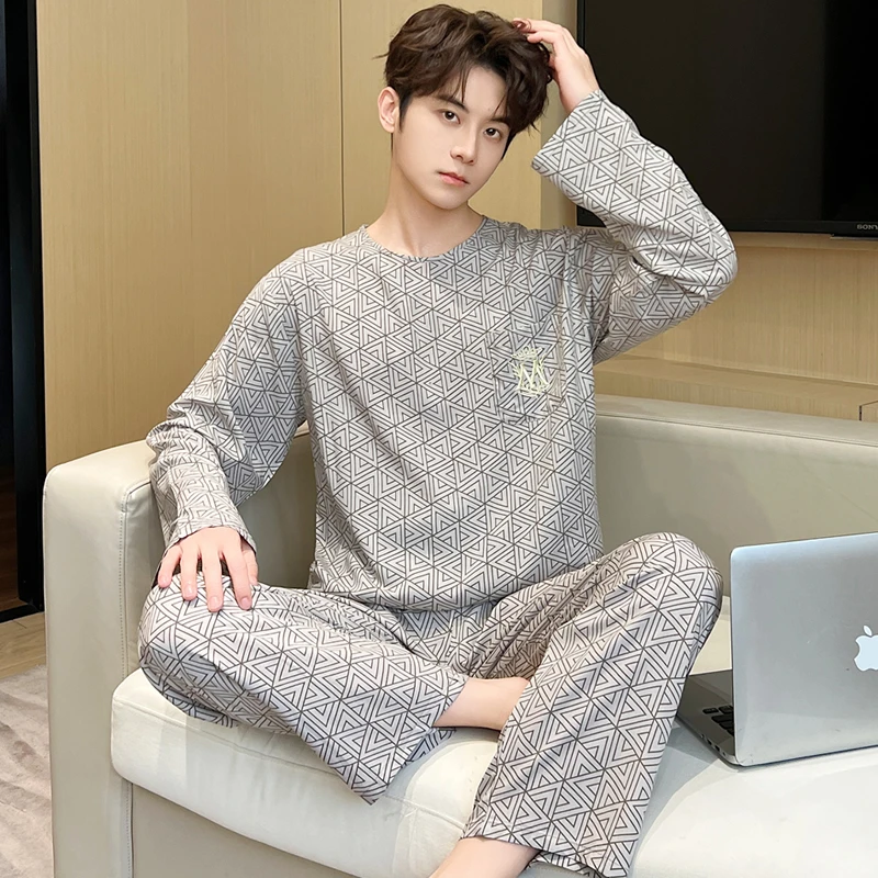 男士睡衣夏季青少年棉绸睡衣套装绵绸家居服中大童学生长袖加大吗