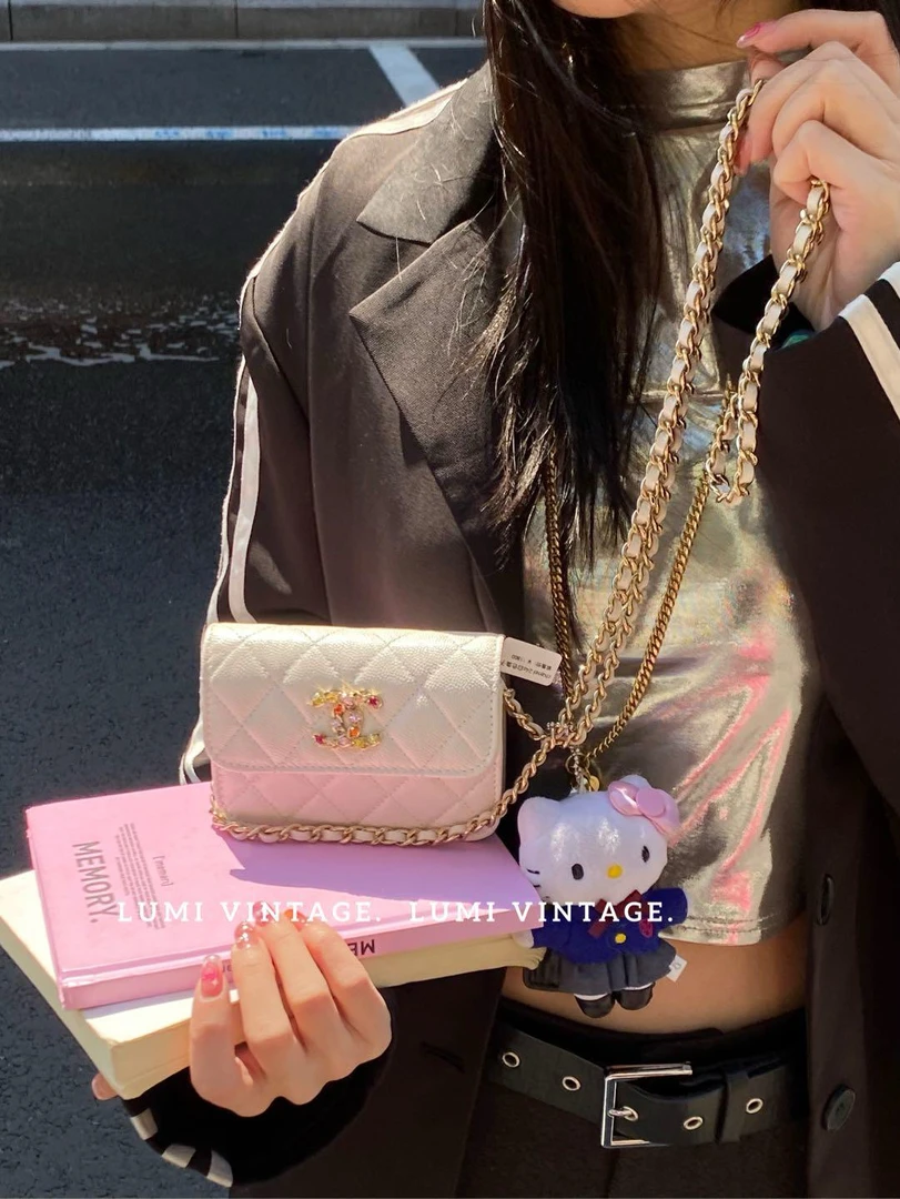 99新 Chanel/香奈儿 24s白色鱼子酱彩宝小费包34201598