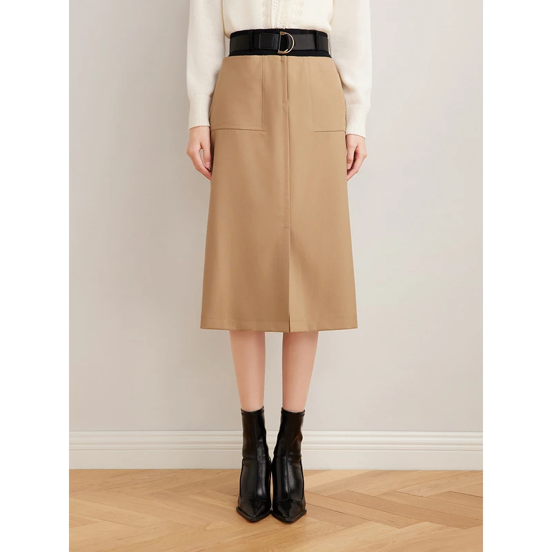 Goodland美地2025春季新款醋酸羊毛百搭气质半身裙LC35150010