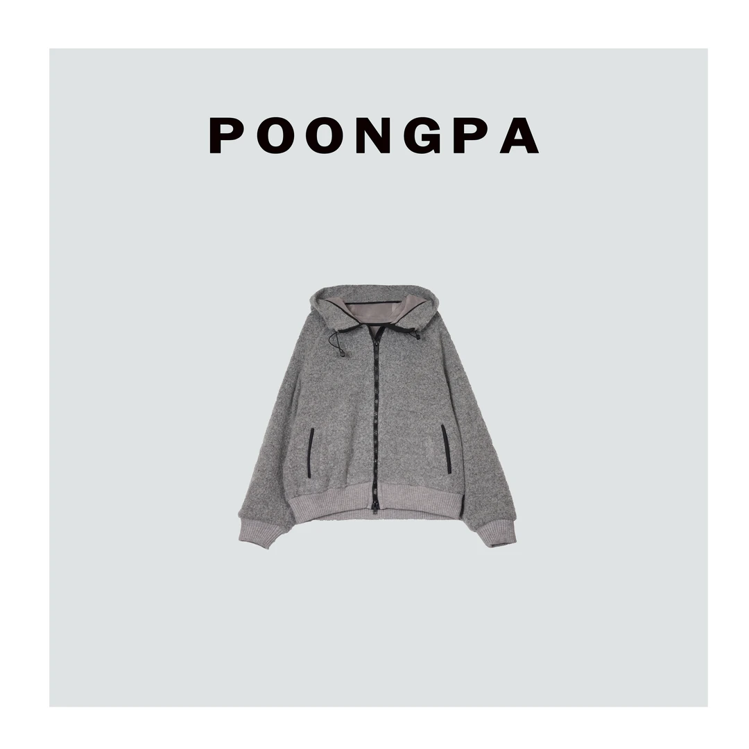 POONGPA/“极简静奢”休闲保暖羊毛短外套/小众设计中大码显瘦