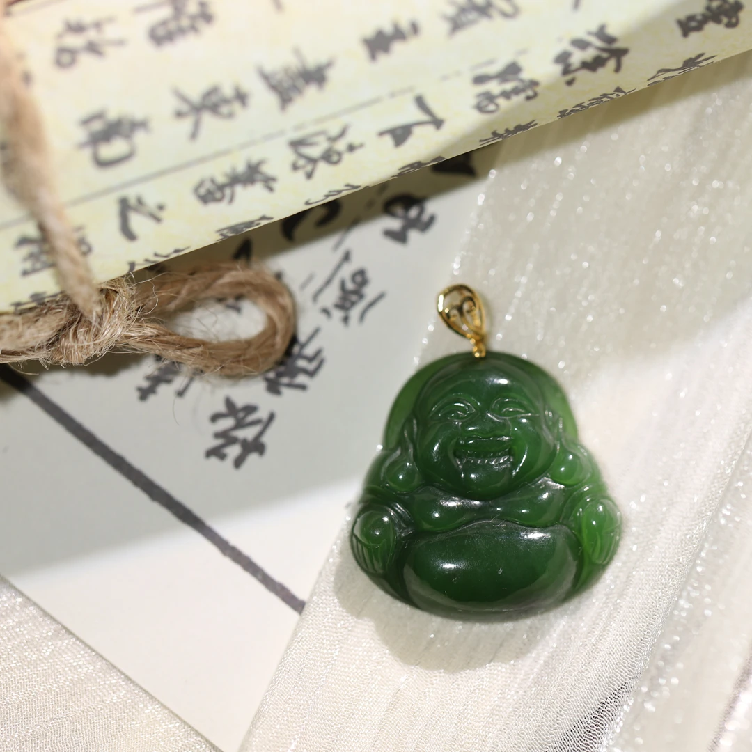 【汪氏精品】和田玉碧玉18k金弥勒佛 FF 0733 多样性发其一