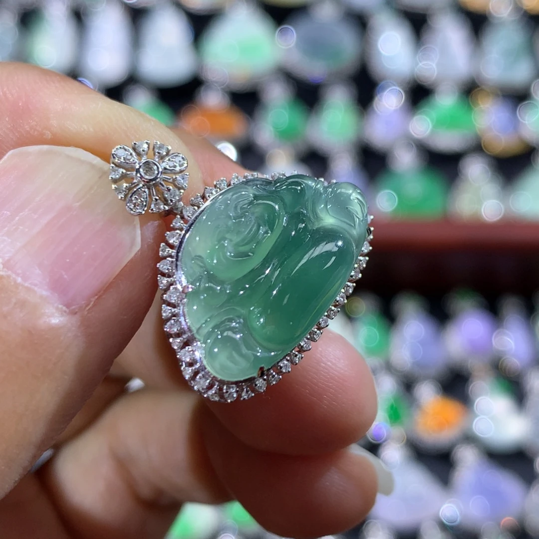 翡翠18K金镶嵌吊坠(不含链)