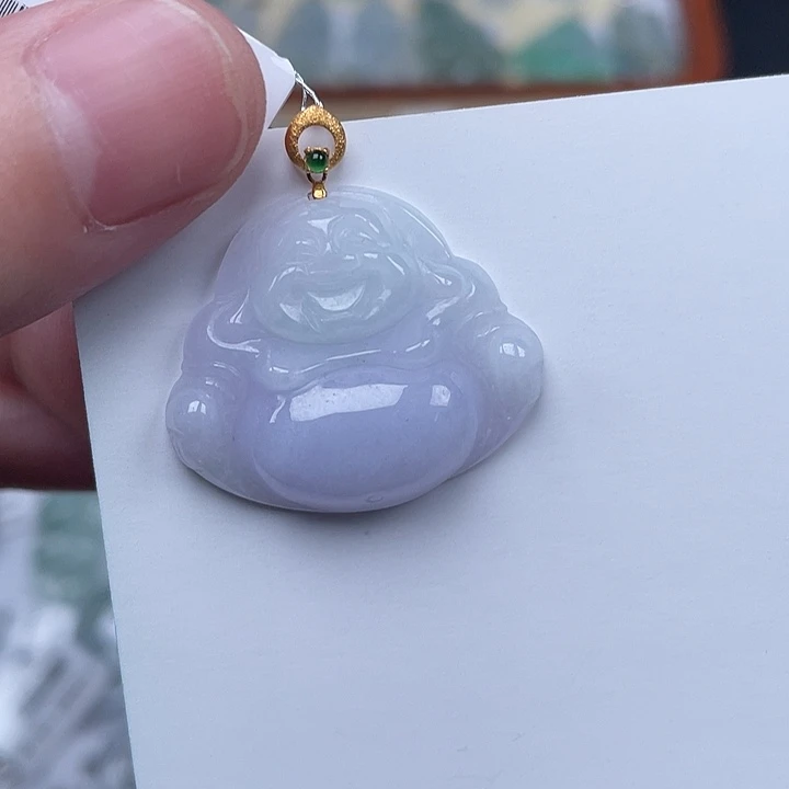 翡翠18K金镶嵌颈饰佛公
