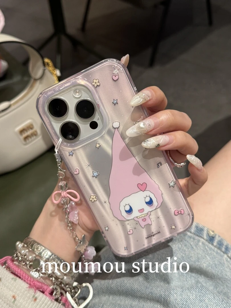 镭射粉底爱心尖尖帽适用iphone16苹果15promax手机壳14挂件13可爱