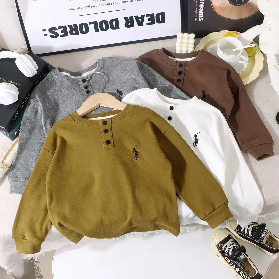 秋季童装新款儿童POLO衫2025新品男童刺绣V领POLO衫宝宝百搭打底T