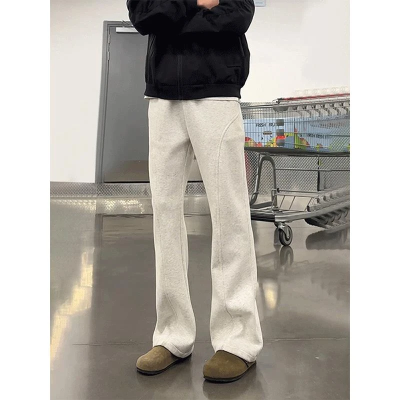 白灰色弯刀卫裤男款夏季垂感高腰显瘦裤子直筒美式斜切休闲微喇裤