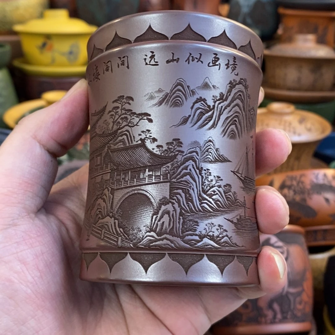 紫砂杯子宜兴全手工紫砂杯