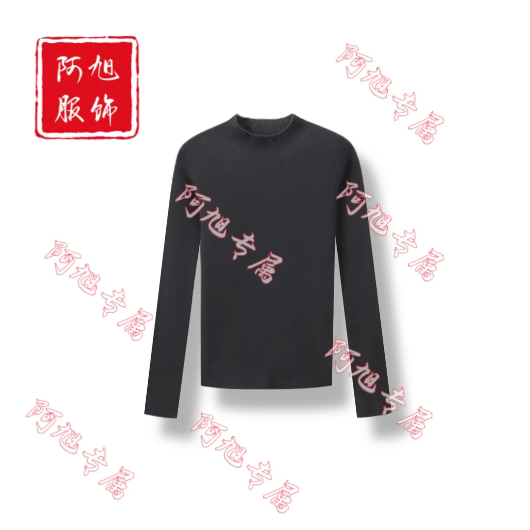 25桑蚕丝羊毛混纺早秋新款圆领套头灰色打底针织衫-124（25AW7012）