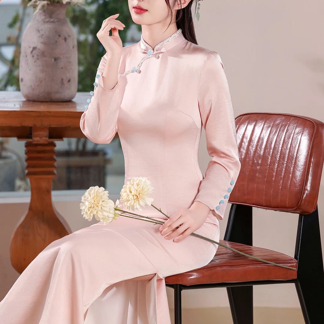 尘记【栀莓】旗袍2025新款高端修身粉色小个子改良年轻少女连衣裙