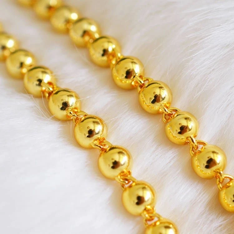 合金项链 经典圆珠卡十项链男士百搭金色亮面圆珠项链