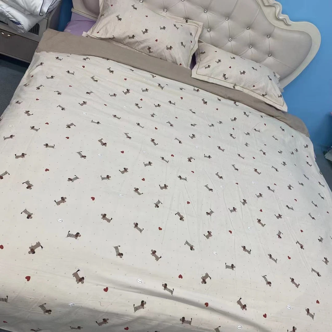 四件套-腊肠狗-双人床品四件套亲肤斜纹加厚印花小清新爆款