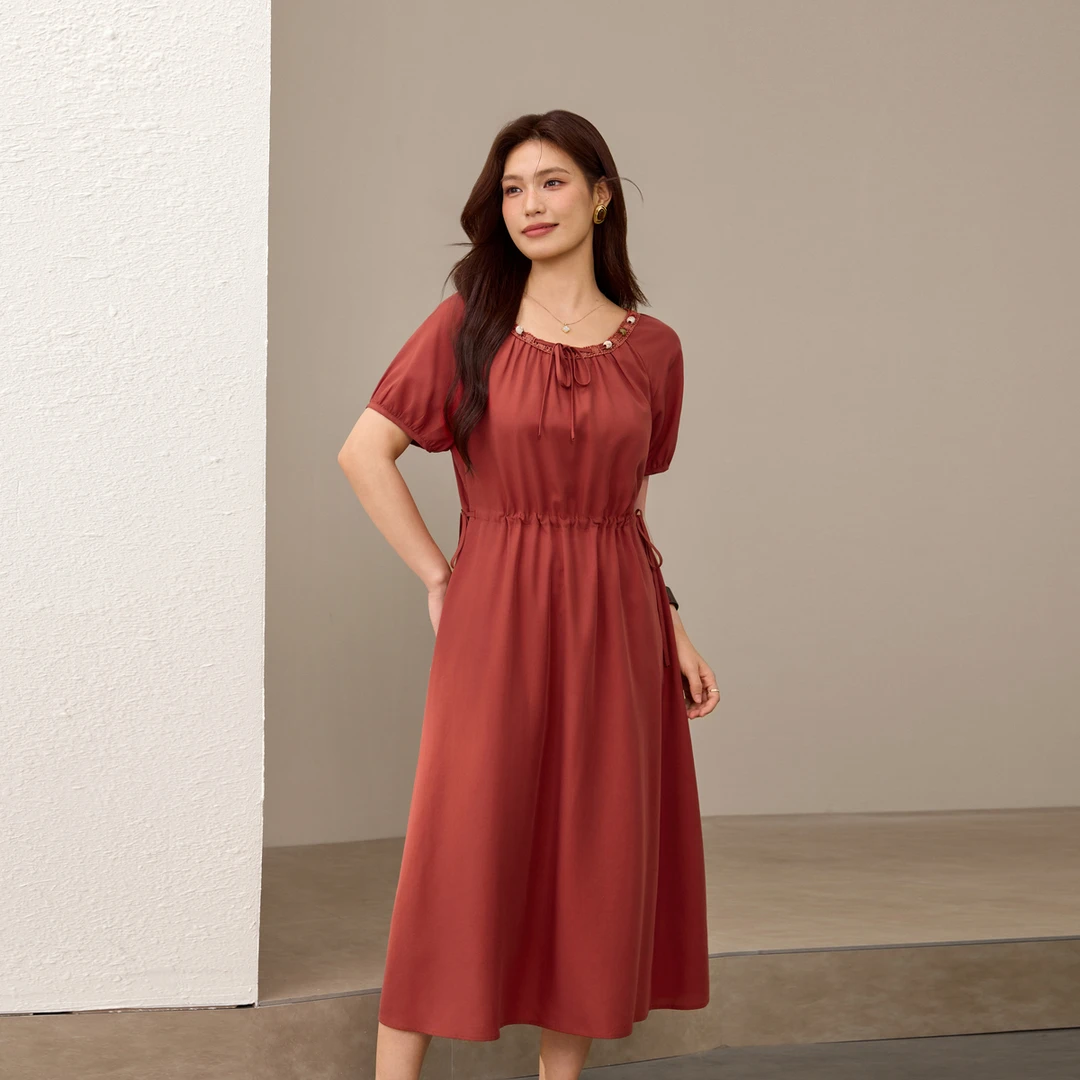 【设计感时尚透气莱赛尔连衣裙】纤莉秀大码女装2025夏新款QK2236
