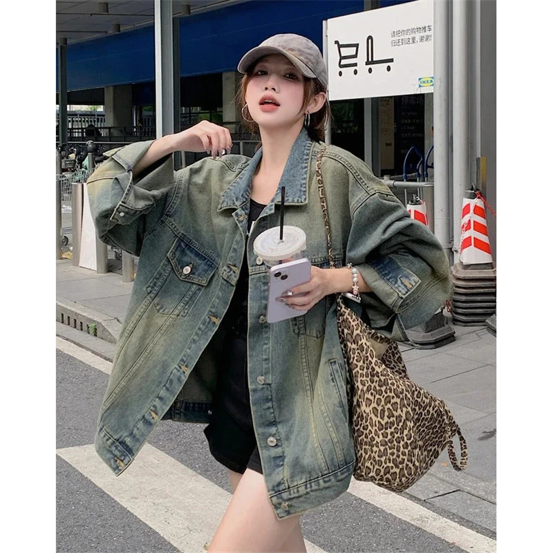 美式复古加绒牛仔外套女2025年秋冬新款宽松设计慵懒休闲夹克上衣