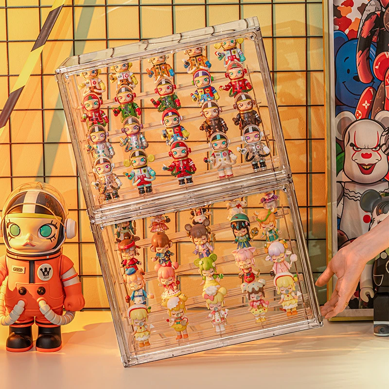 手办展示盒透明可叠加防尘柜盲盒收纳架子玩偶娃长方形收纳盒