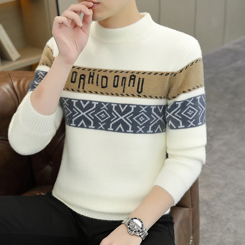 冬季针织针织衫毛衣圆领加绒打底衫时尚休闲加厚保暖秋冬季