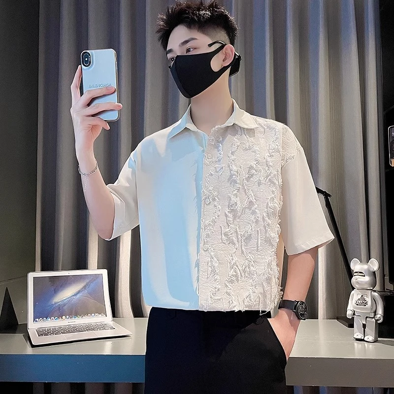 高级感衬衫男短袖夏季潮牌五分袖体恤2025新款乞丐服痞帅半袖衬衣