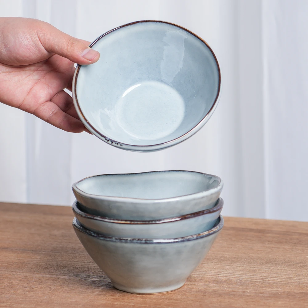 【瑕疵】陶瓷碗复古窑变釉家用不规则圆口米饭碗M4D