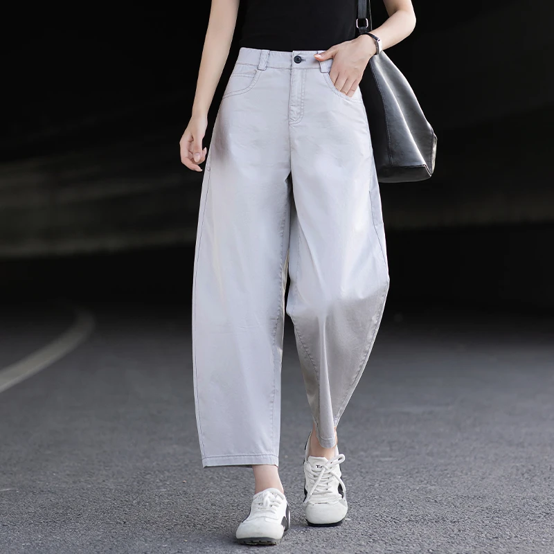 浅灰色裤子女2025新款春秋显瘦小个子休闲裤八分九分裤弯刀哈伦裤