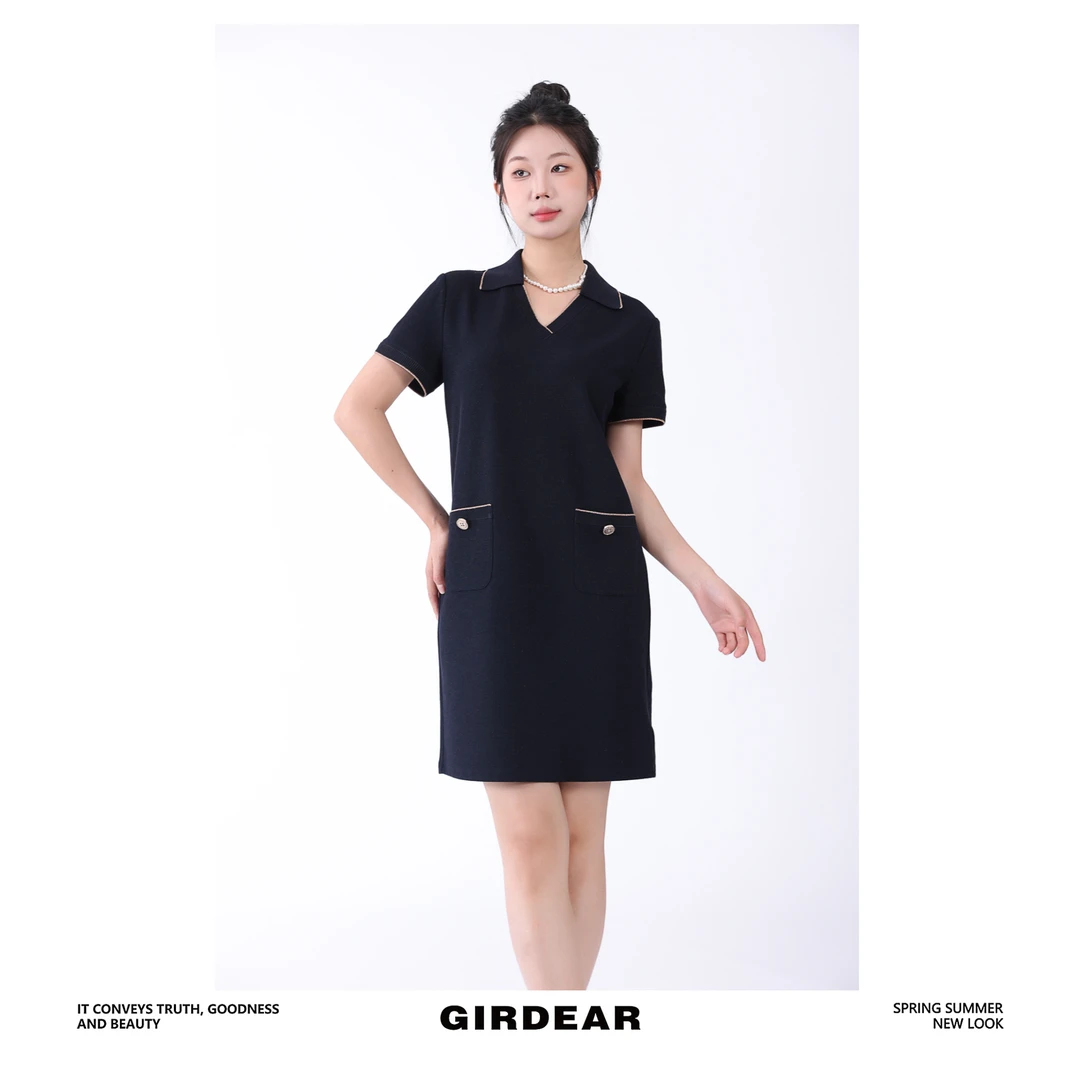 GIRDEAR/哥弟1500547夏季新款显瘦小香风短袖Polo连衣裙