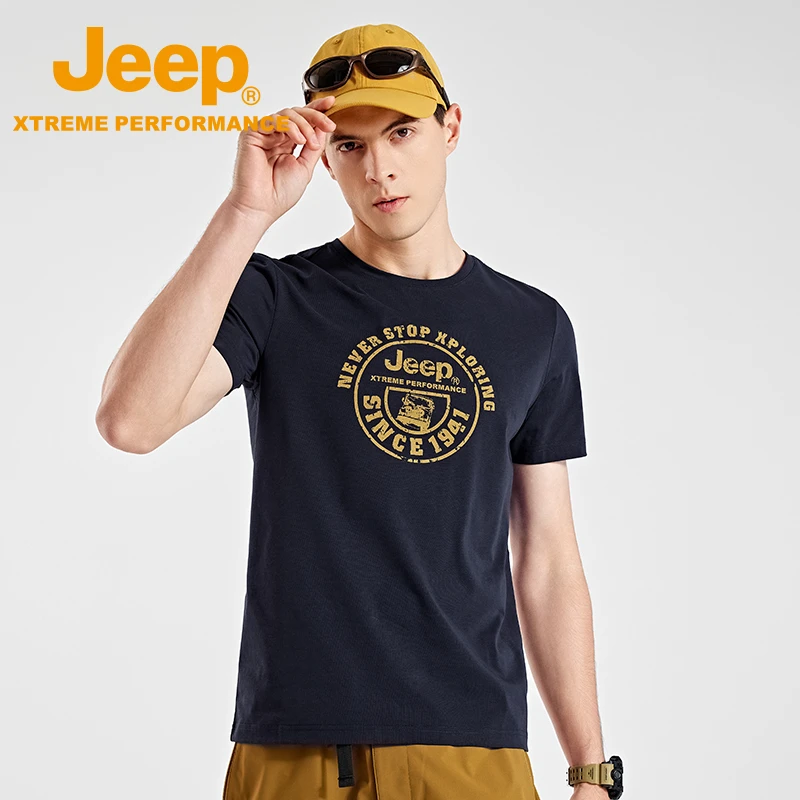 JEEP/吉普男士户外舒适圆领印花短袖透气凉感休闲短袖情侣款