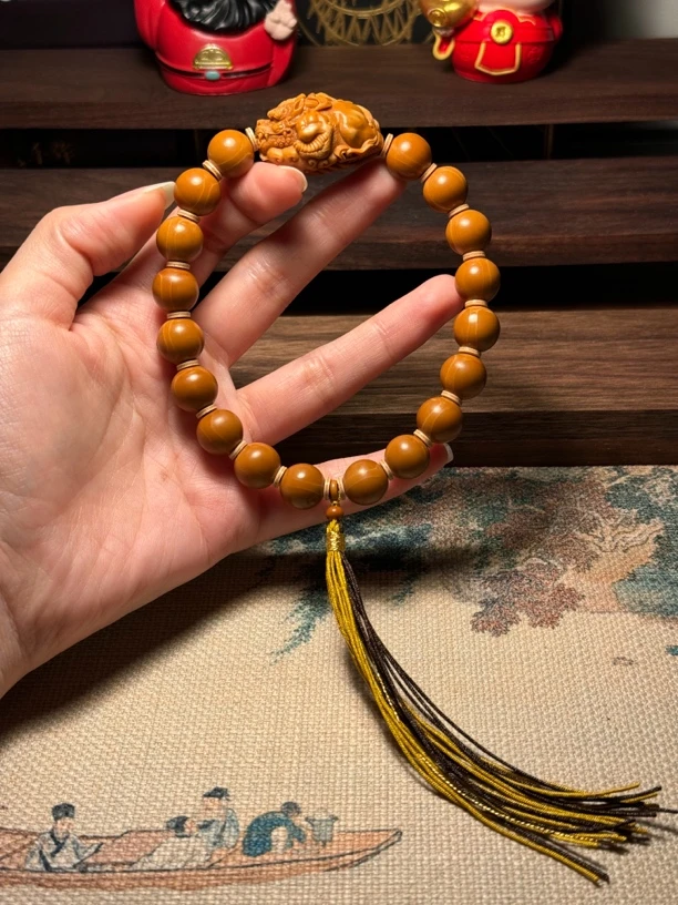 厉垚本工貔貅配1.2坏小孩精品正圆橄榄核光珠