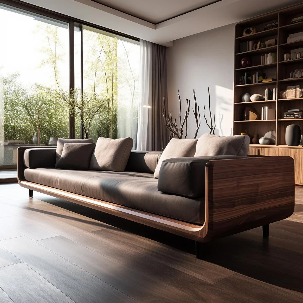 新中式直排沙发侘寂风现代北美黑胡桃木布艺沙发酒店高端家具定制