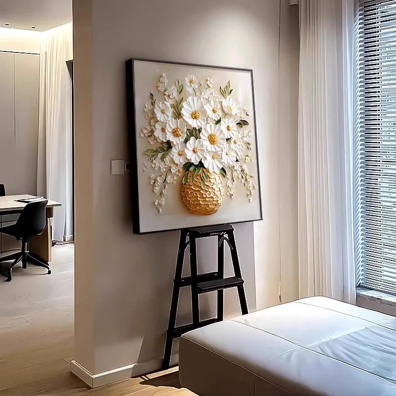 【画为峰】花开富贵玄关装饰画鎏金花瓶餐厅走廊抽象艺术方形壁挂画