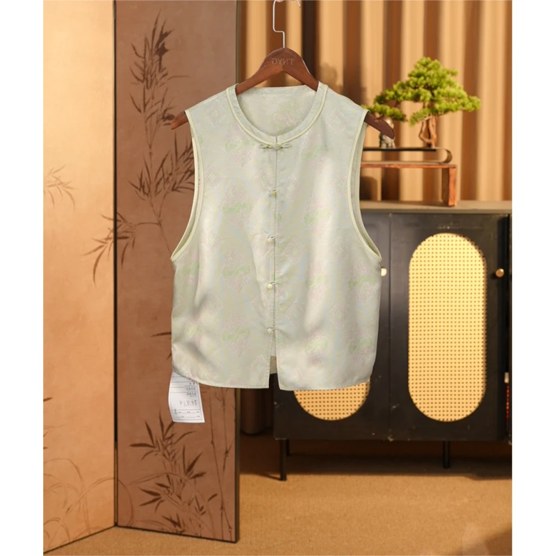 【碧玉妆成】新中式桑蚕丝织金异色罗如意纹马甲2416083