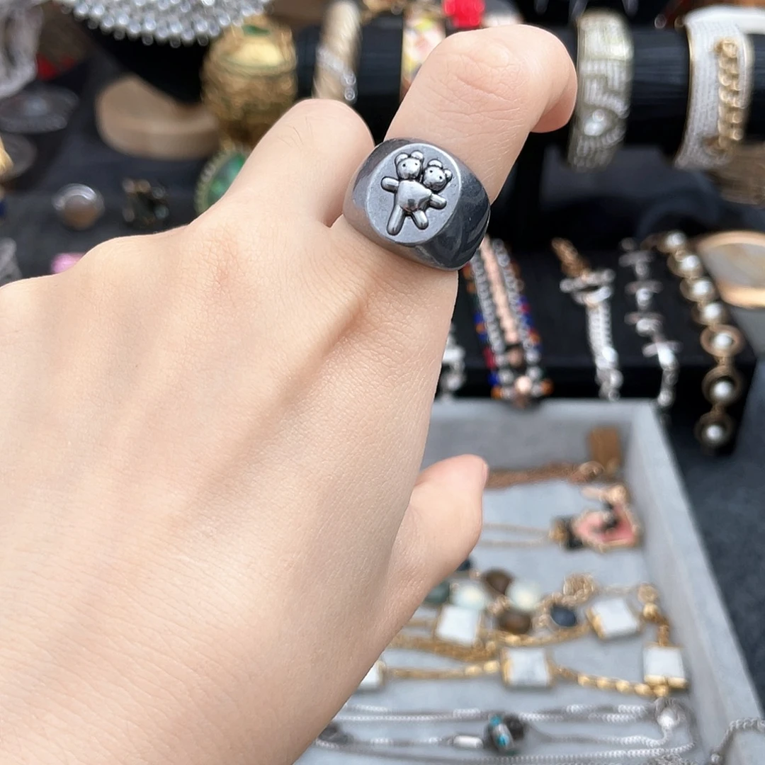 大理石纯铜mj戒指