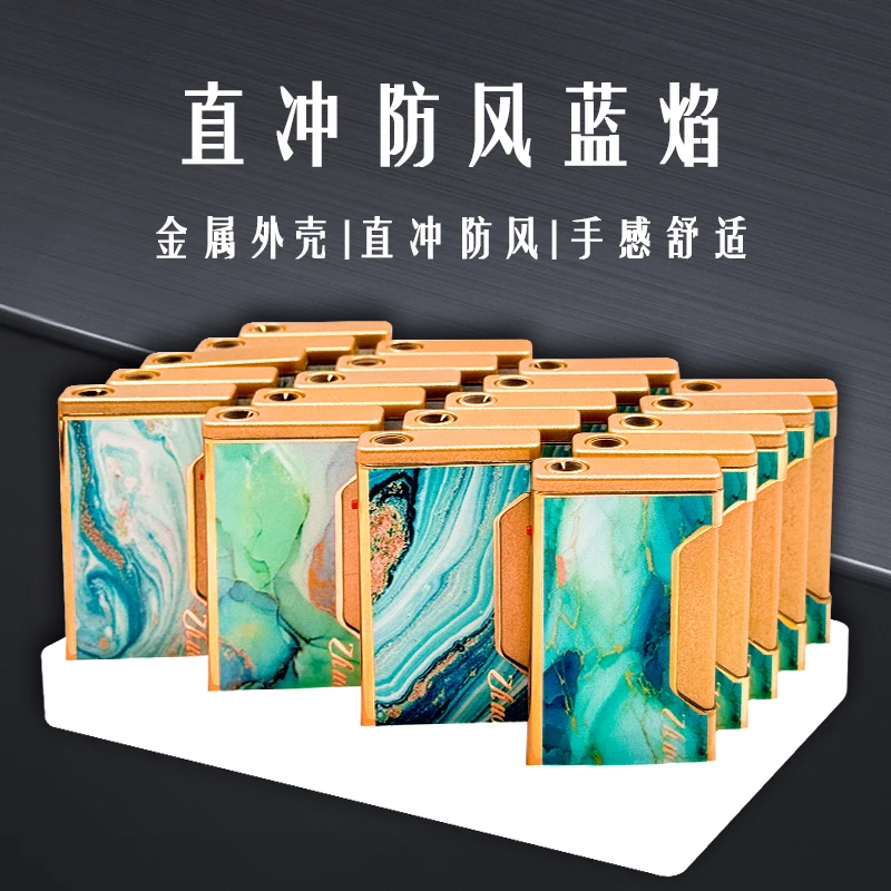新品金属蓝焰直冲打火机可充气简约时尚防风打火机批发家用
