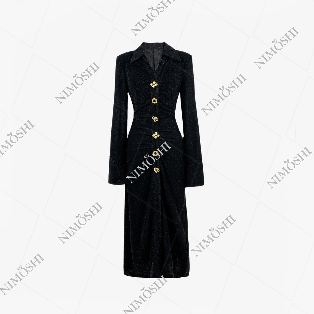 NIMðSHI【达妮】时尚轻奢小众立领镶钻气质显瘦款连衣裙女Q1152