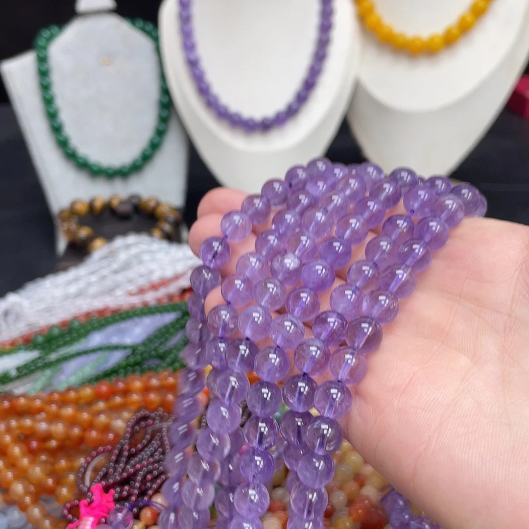 玛瑙/玉髓未镶嵌半成品薰衣草紫水晶8m散珠