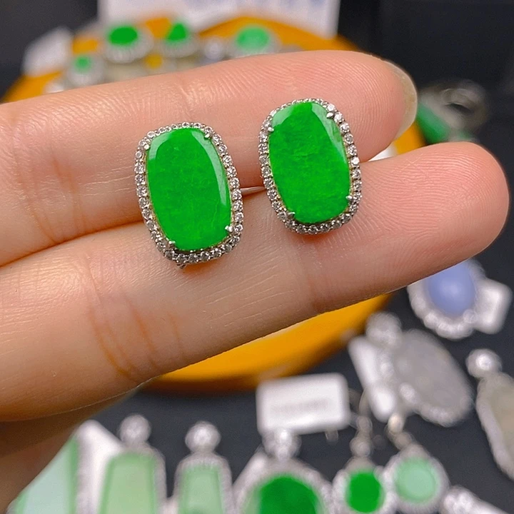 翡翠银S925镶嵌耳饰