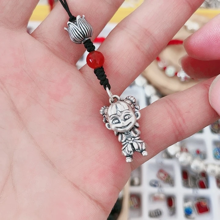 珐琅吊坠足银哪吒