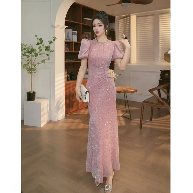 礼服高端轻奢高级感2025夏季新款女装法式重工镶钻亮片鱼尾连衣裙