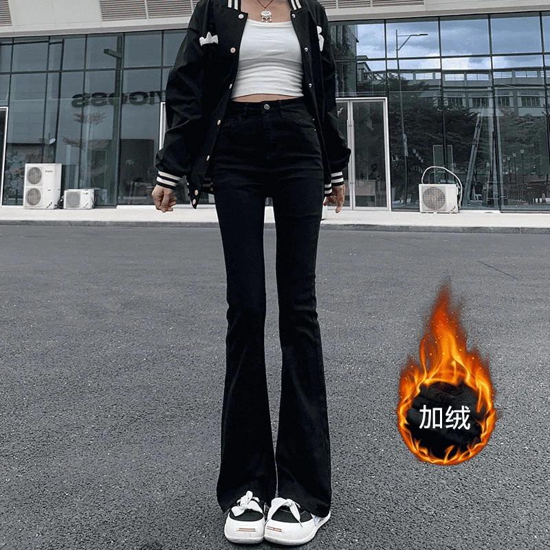 微喇叭牛仔裤女2025春秋新款显瘦高腰修身弹力拖地马蹄裤子