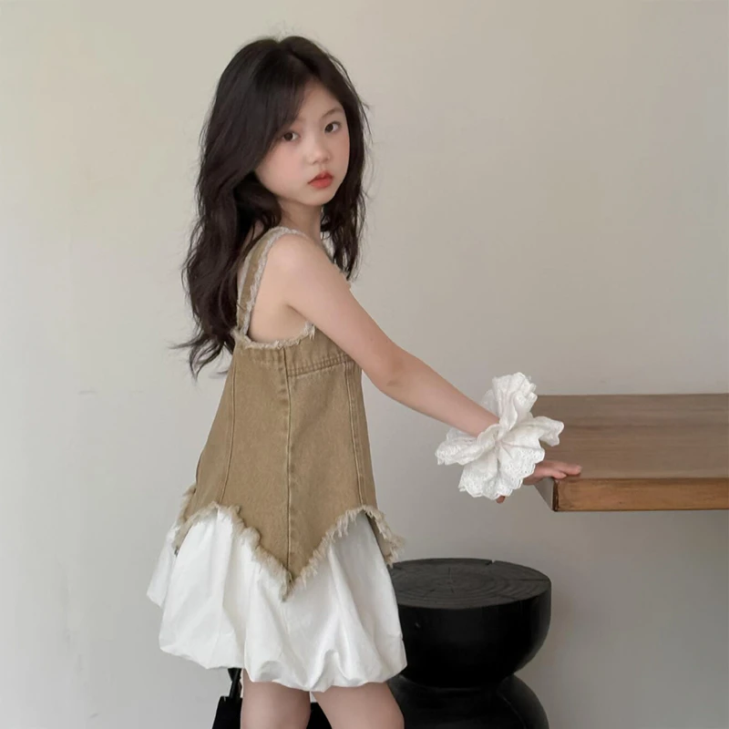 女童套装夏季2025新款小女孩夏装吊带花苞裙子儿童小众设计感穿搭