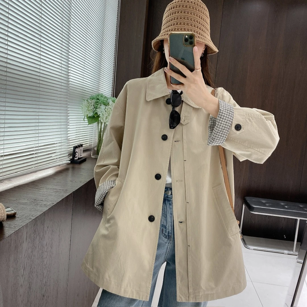 IMFLY金小金自制女装 风衣DYW8815早春季翻领宽松中长款大衣外套