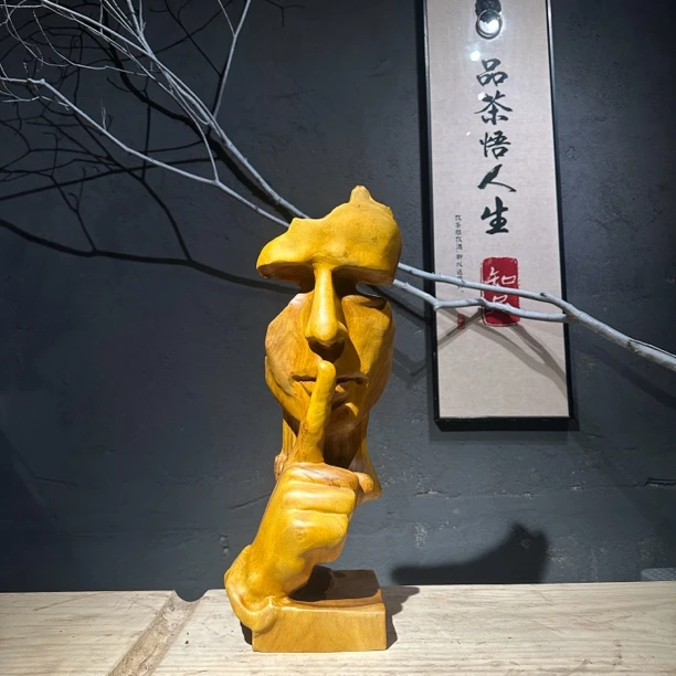 沉默是金 木雕 根雕 现代化摆件 长18宽17高48
