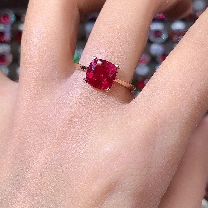 红宝石戒指银S925镶嵌玫瑰金8