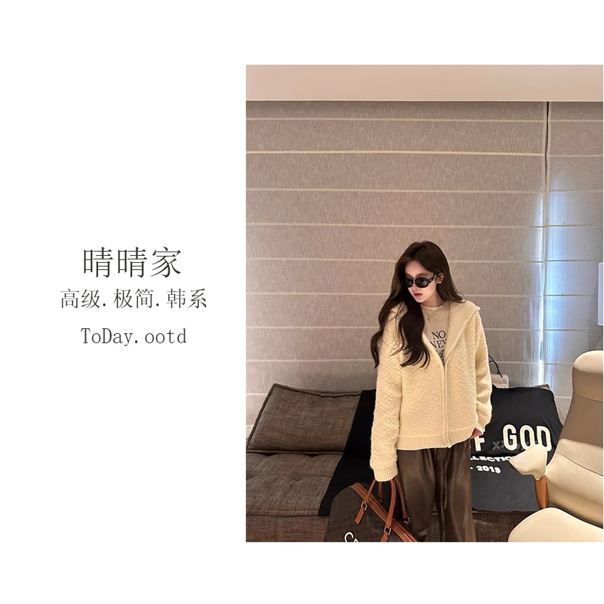 晴晴家-【韩剧女主】秋季韩系时尚休闲韩版慵懒风拉链毛衣开衫049