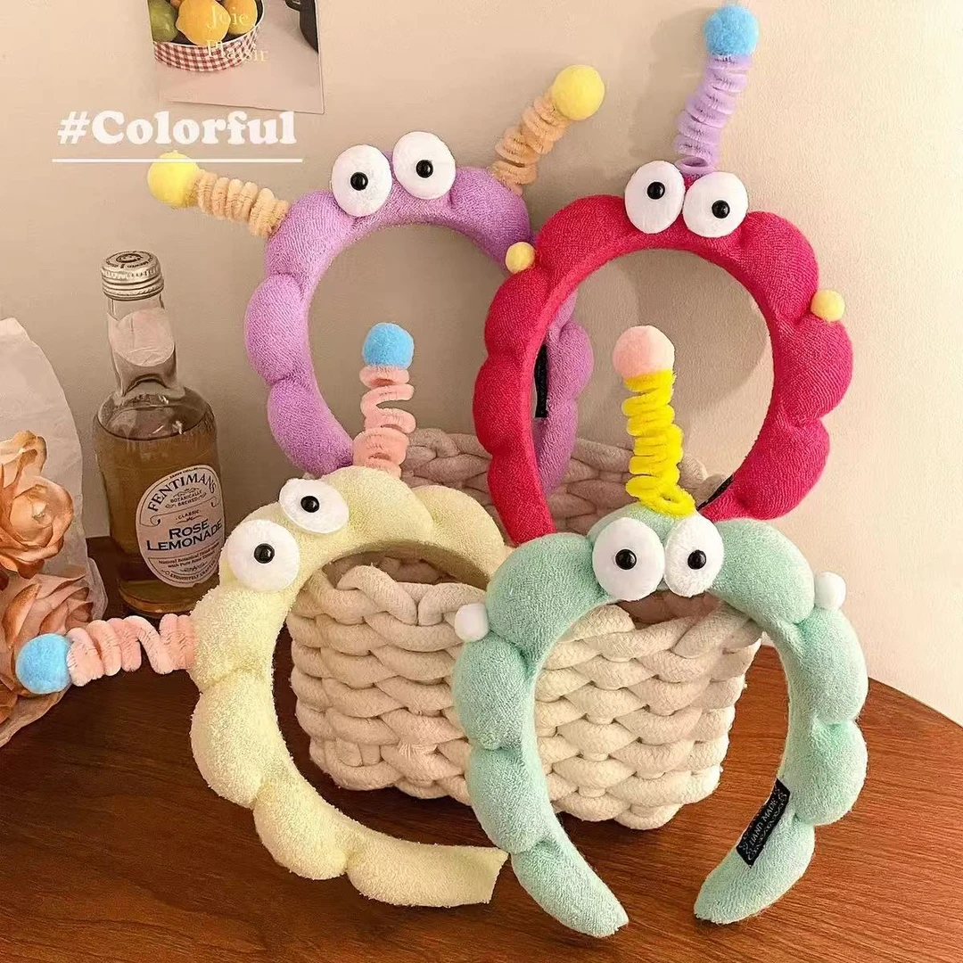 洗脸发箍女扭扭棒大眼仔可爱搞怪头箍毛绒压发高颅顶发箍秋冬发捆