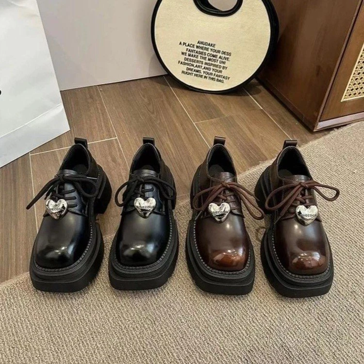 （孤品）E59乐福鞋百搭ins厚底复古春季学生学院风春秋黑色英伦风